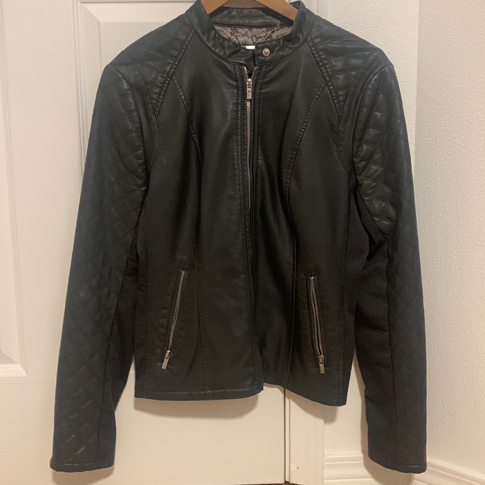 Black Rivet Faux Leather Quilted Jacket